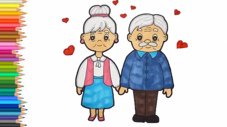 Как нарисовать бабушку и дедушку Рисунок ко дню пожилого человека