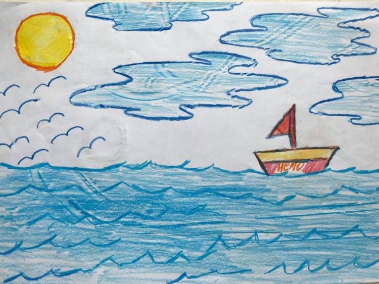 Морской пейзаж детский рисунок