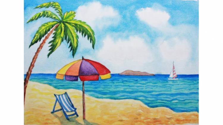 Как нарисовать летний пляж акварелью How to Draw a Beach Scene