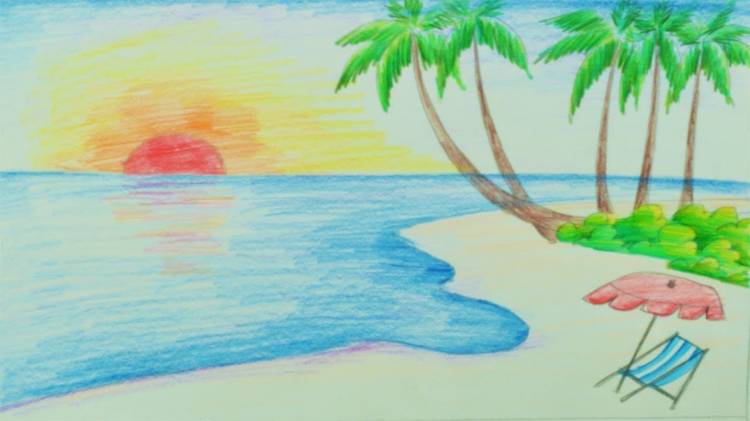 Картинки море и пляж для срисовки 