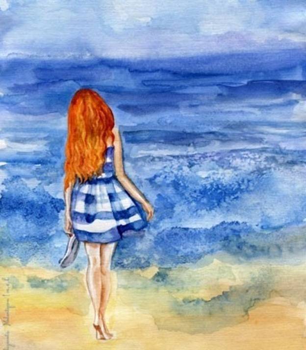 Рисунки карандашом девушка у моря 