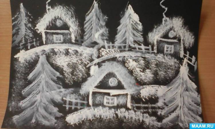 Фотоотчёт НОД по рисованию «Зима в деревне» в старшей группе 