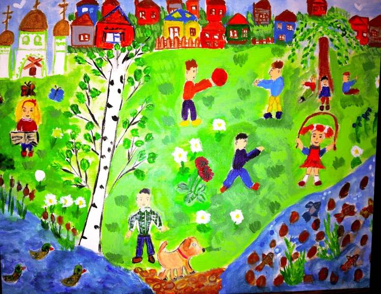 Детский рисунок лето в деревне