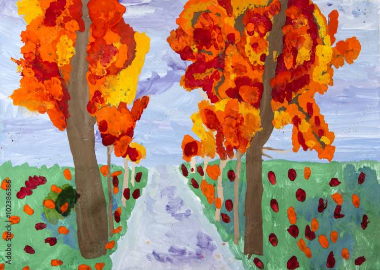 Детский рисунок Осенние деревья Stock Illustration