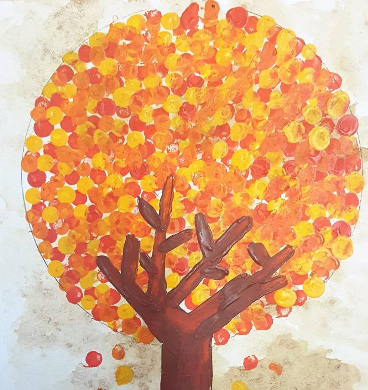 Осеннее дерево детский рисунок красками