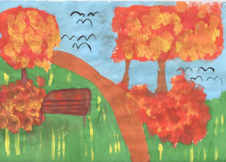 Детские рисунки золотая осень красками