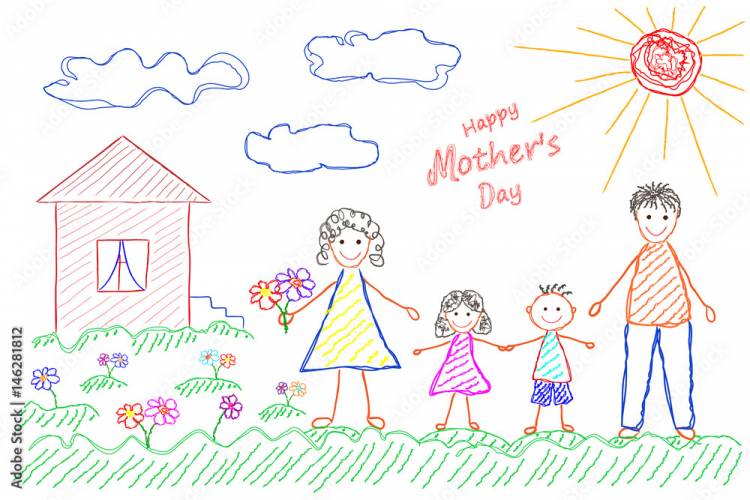 Детский рисунок маме, счастливая семья Stock Vector