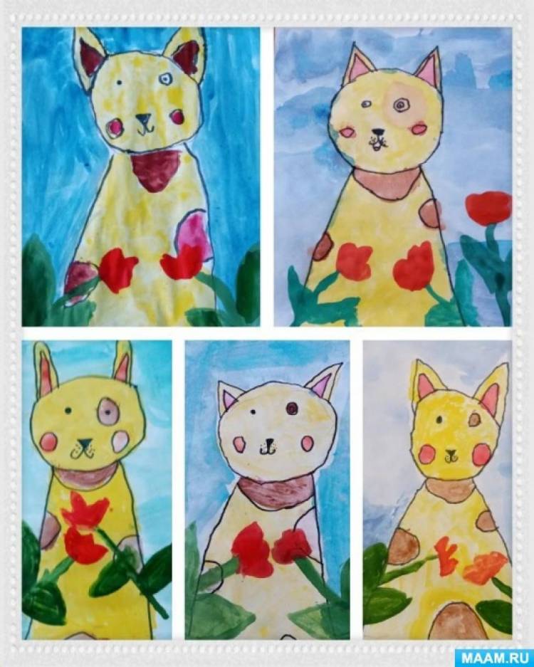 Фотоотчёт о детских рисунках ко Дню кошек в России 