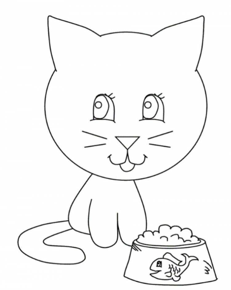 Раскраски Раскраска Кошечка с кормом Кошка, Раскраски детские