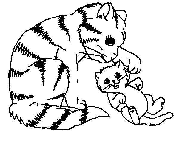 Раскраски Раскраска Кошка со своим котенком Коты и котята, Раскраски детские