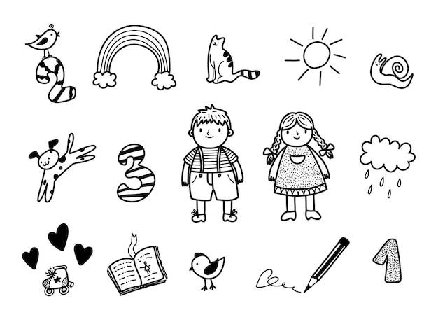 Детский детский сад в стиле эскиза doodle kids детские игры летом на открытом воздухе радужная книга кошка