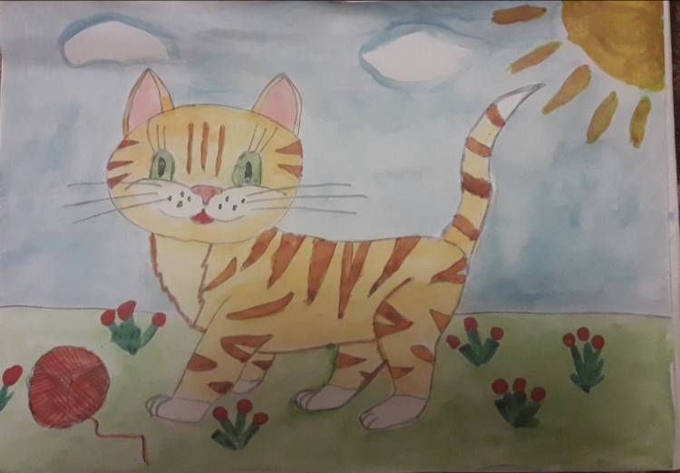 Детский рисунок кота карандашом