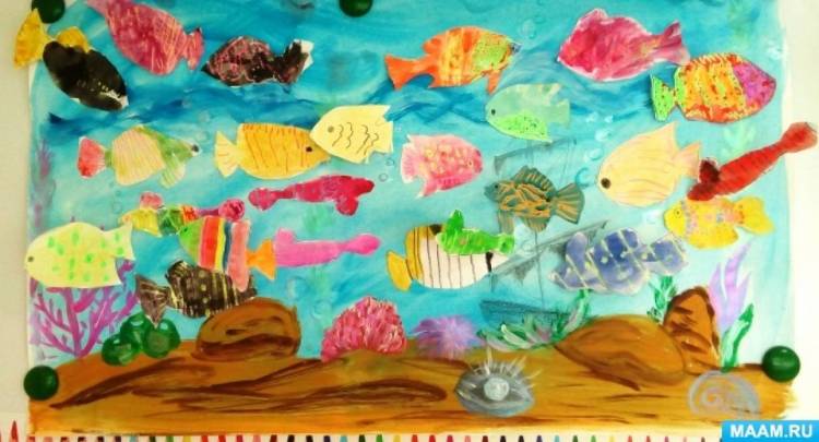 Конспект занятия в старшей группе по рисованию восковыми мелками и акварелью «Рыбки» 