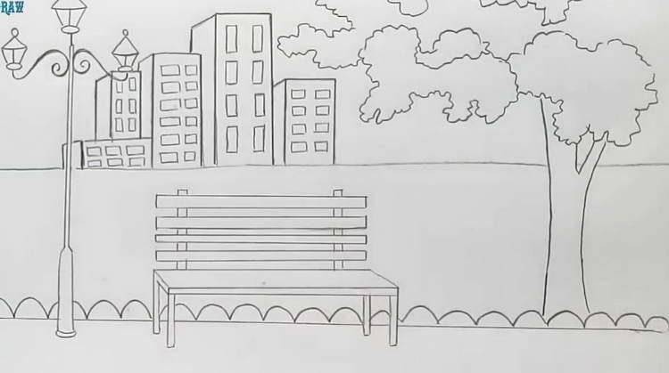 Детский рисунок парка простым карандашом 