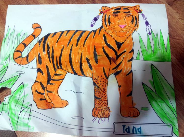 Детский рисунок тигр
