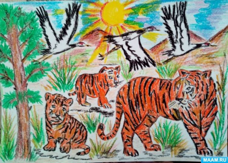 Рисунок воспитанника ко Дню Тигра 