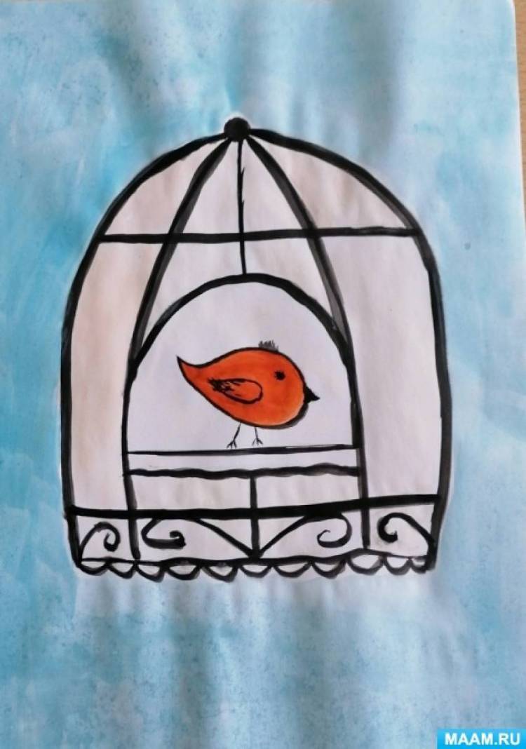 Конспект занятия по рисованию «Птички в клетке» 