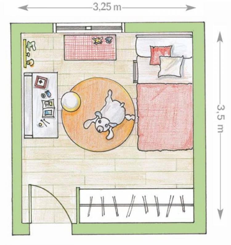 План детской комнаты с мебелью рисунок 