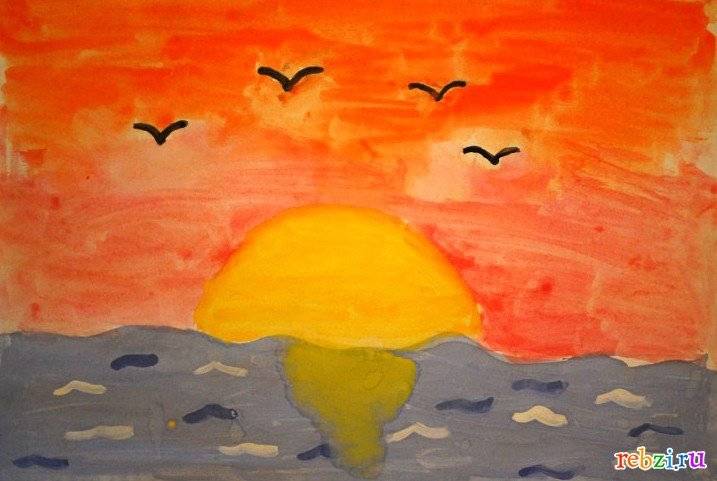 Детский рисунок небо на закате 