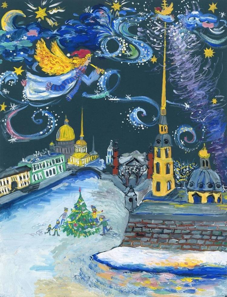 Зимний петербург детский рисунок 