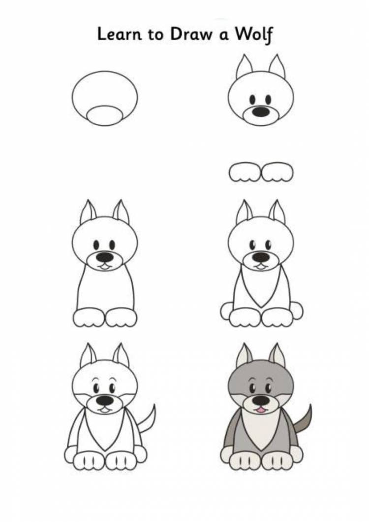 Схема рисования волка для детей