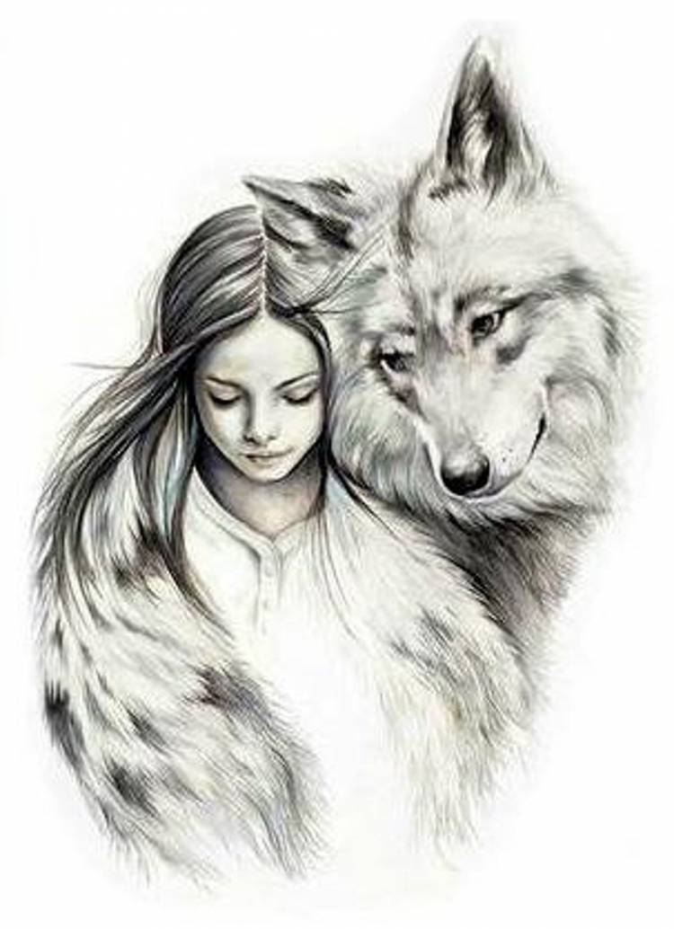 Мультяшный волк с девушкой