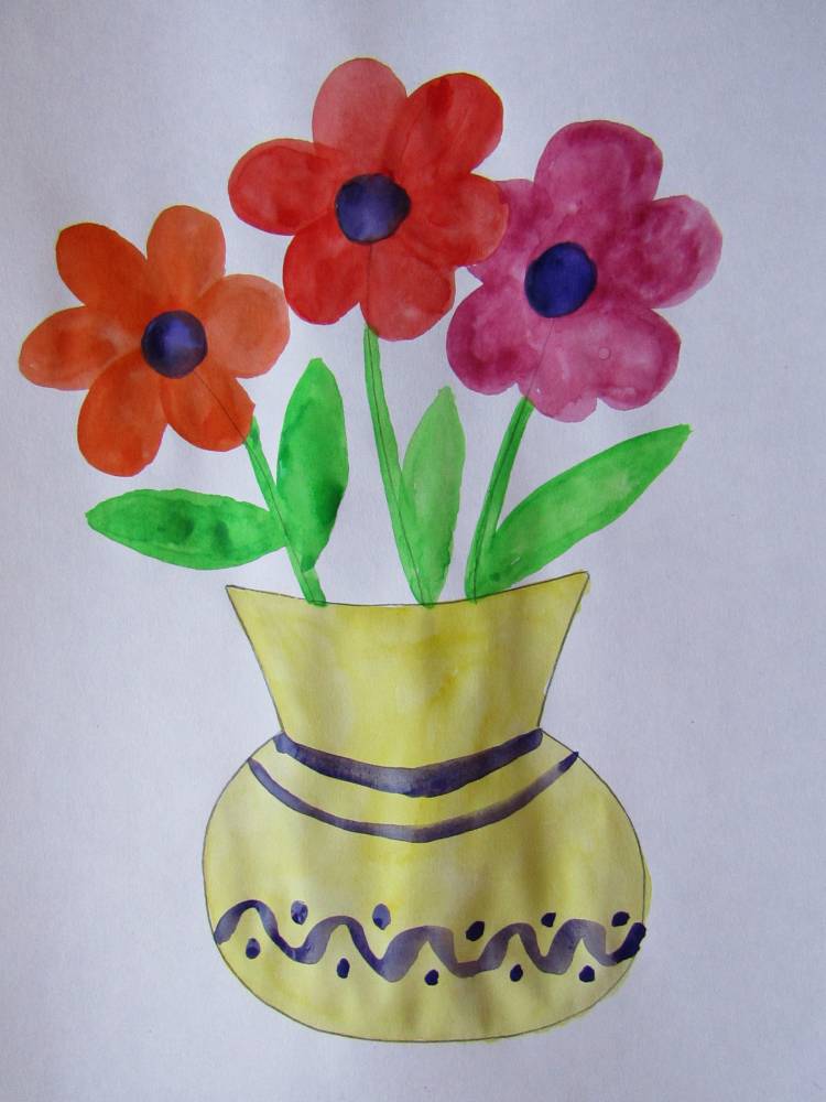 Ваза с цветами рисунок для детей
