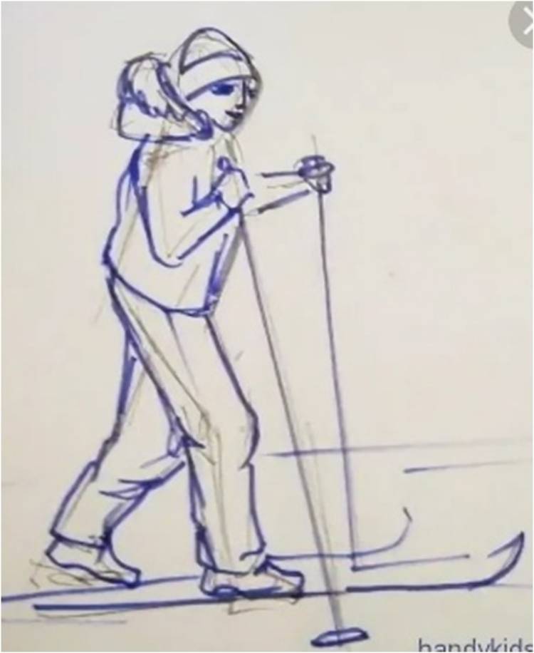 Лыжник рисунок поэтапно