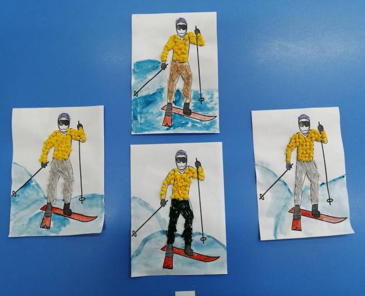 Поэтапный рисунок лыжника