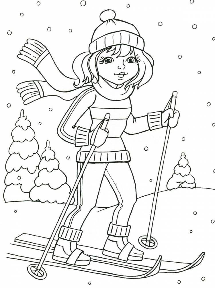 Девочка катается на лыжах