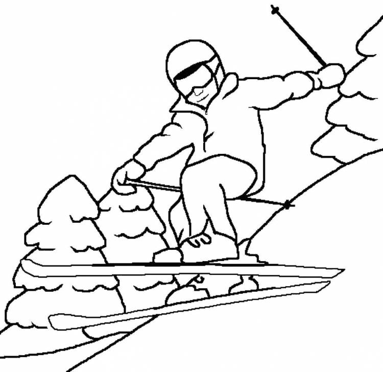 Раскраски Раскраска Лыжник катается на лыжах Спорт, Раскраски детские