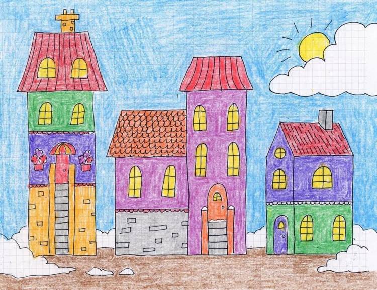 Рисунок города карандашом для детей