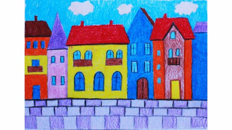 Как нарисовать город мелками ArtBerry how to draw a town for kids