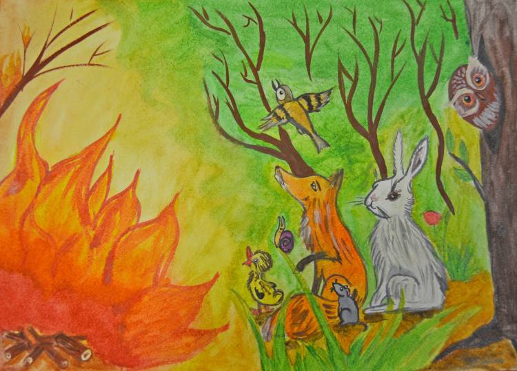Рисунок пожар в лесу