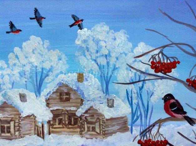 Как нарисовать зимний пейзаж гуашью поэтапно для детей