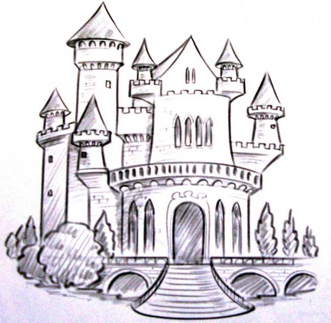 Рисунок замка карандашом для детей