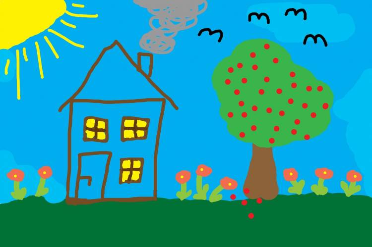 Детский Рисунок Дом Дерево