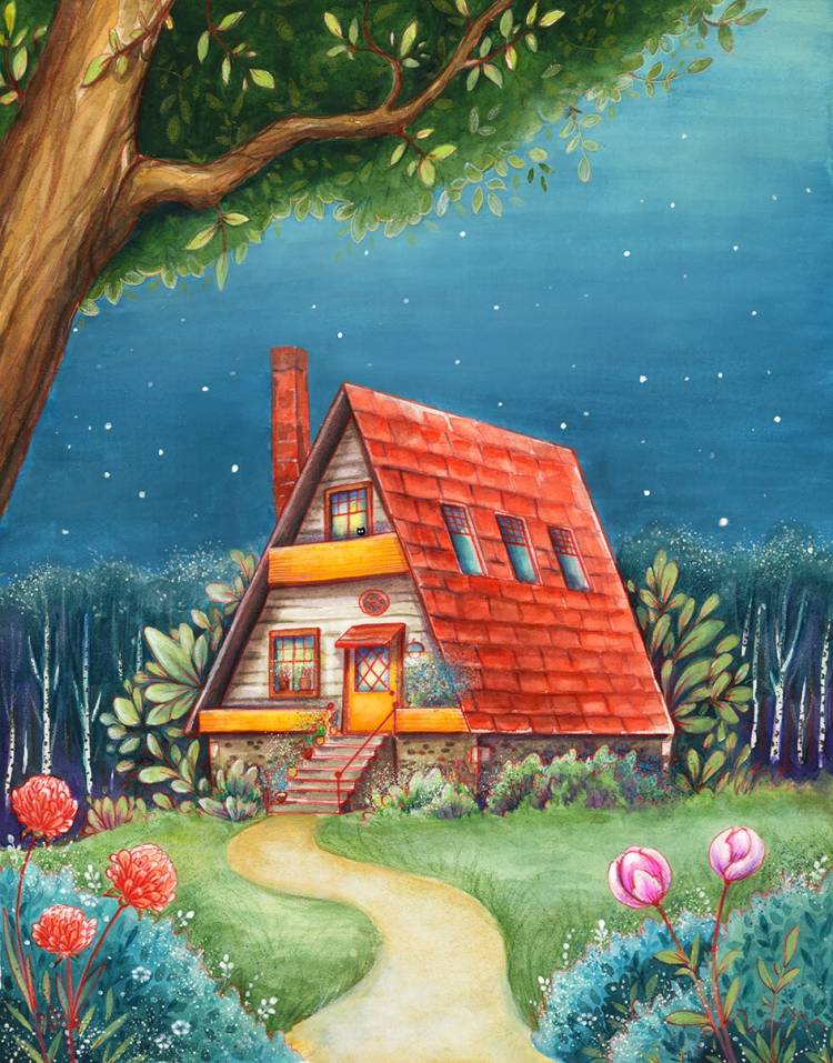 Детский рисунок дом в лесу