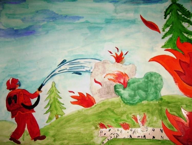 Пожар в лесу детский рисунок