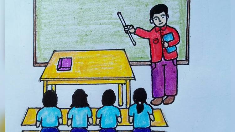 Как нарисовать учителя с детьми в классе