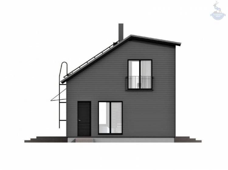 Двухэтажный каркасный дом с балконом и крыльцом