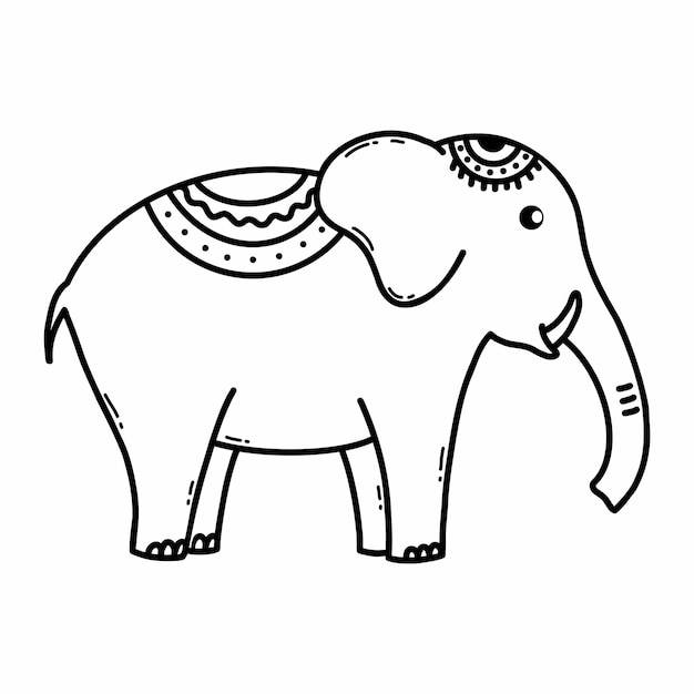 Индийский слон векторная иллюстрация каракули эскиз ручной рисунок