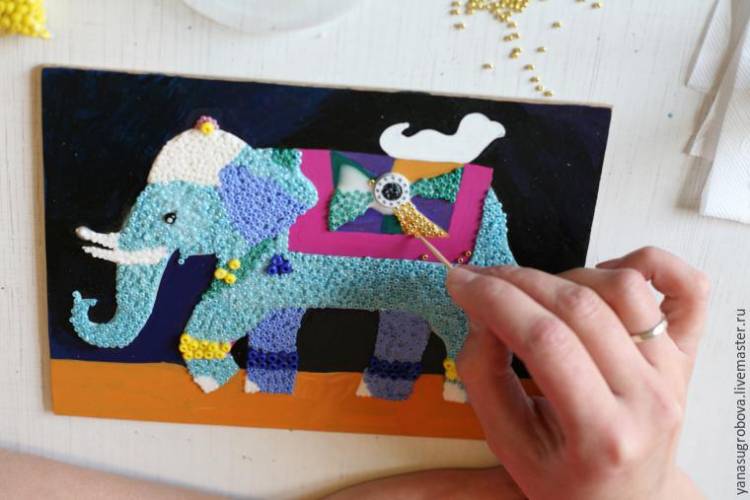 Делаем панно-мозаику из бисера Индийский слон вместе с детьми