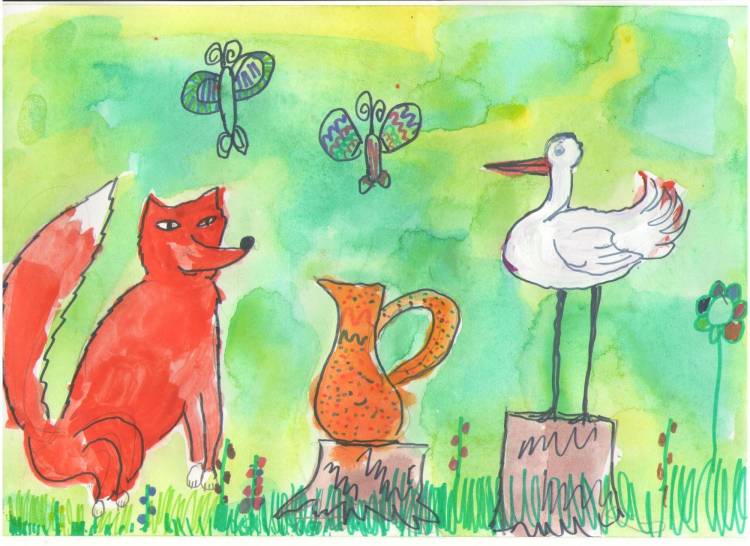 Сказка лиса и журавль рисунки детей