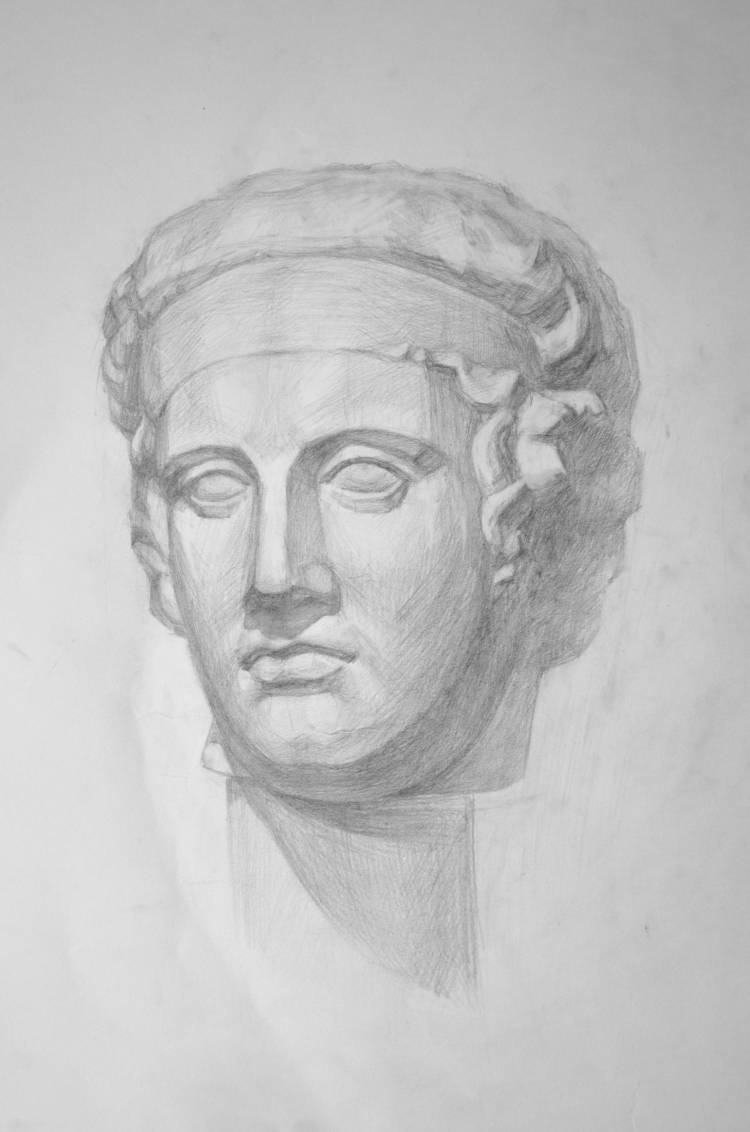 Academic Pencil Drawing of Diadumen Plaster Head