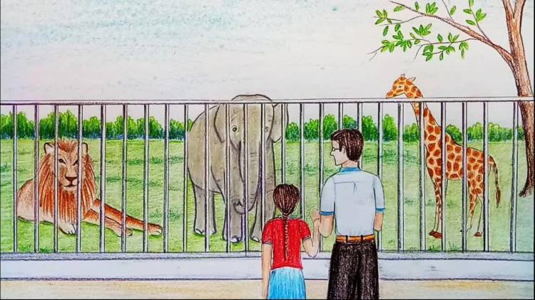 Зоопарк рисунок для детей карандашом