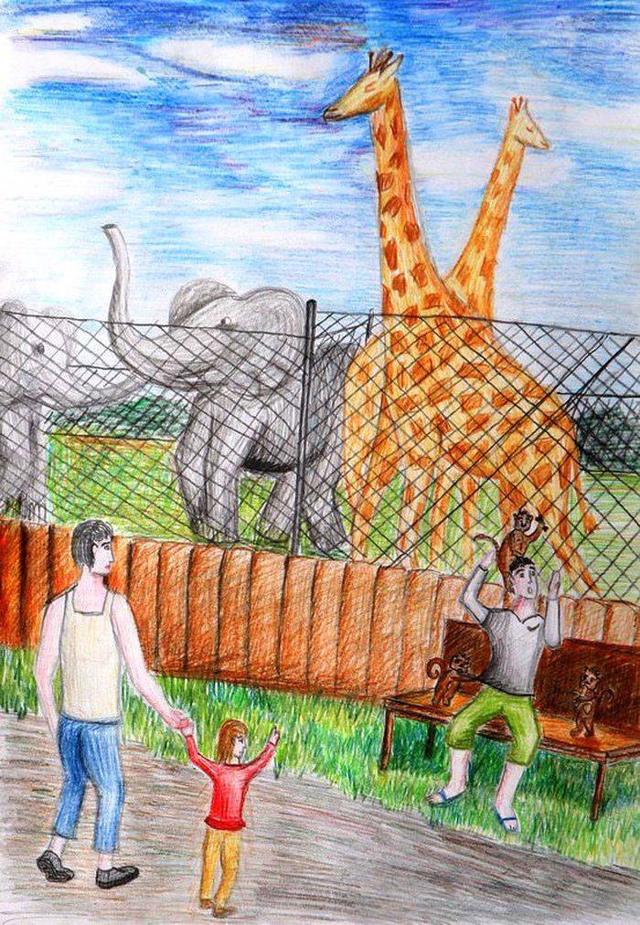 Рисунки про зоопарк детские в школу и детский сад