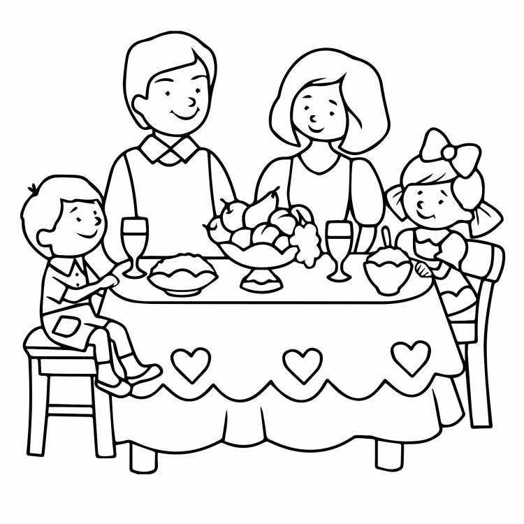 Раскраска семья за столом