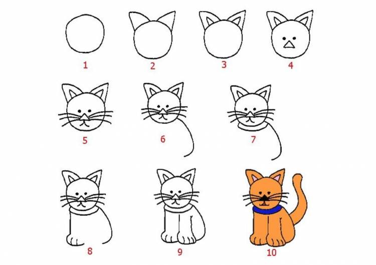 Кошка рисунок для детей простой