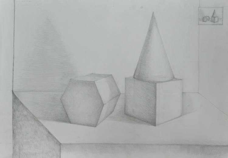 Натюрморт геометрических фигур простым карандашом